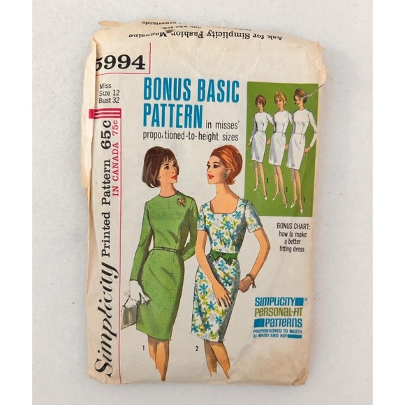 Simplicity Other - Simplicity Personal Fit Basic Sheath Dress Patterns Miss #5994, 12